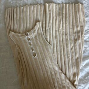 Striped Beige Sleeveless Dress